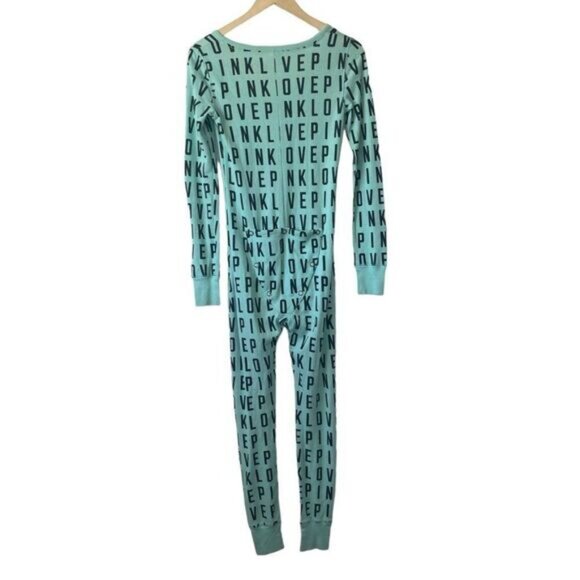 Victoria's Secret PINK Aqua/Black Waffle Knit Love Pink Onesie Sz XS - Picture 3 of 9